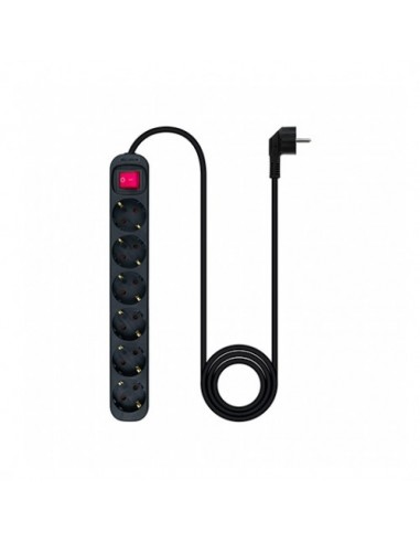Regleta 6 tomas 1.4m nanocable con interruptor negro - 250v - proteccion