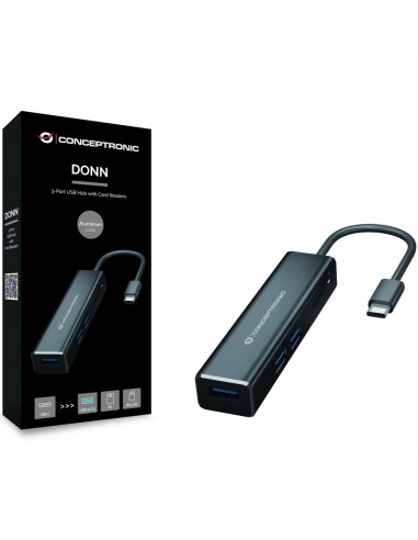 Adaptador conceptronic usb tipo c a hub usb 3 puertos con lector de tarjetas
