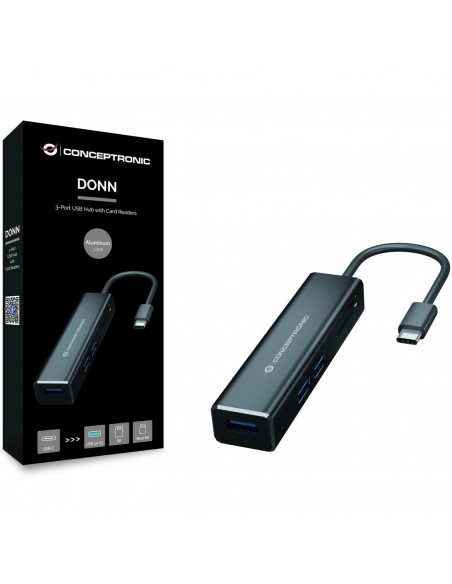 Adaptador conceptronic usb tipo c a hub usb 3 puertos con lector de tarjetas Adaptador conceptronic usb tipo c a hub usb 3 puertos con lector de tarjetas