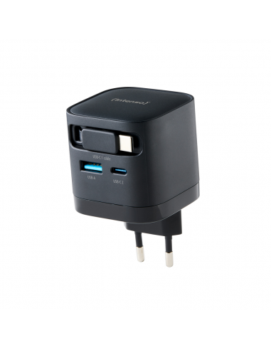 Cargador de pared intenso 65w gan w65acic retractil negro