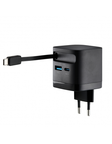Cargador de pared intenso 65w gan w65acic retractil negro