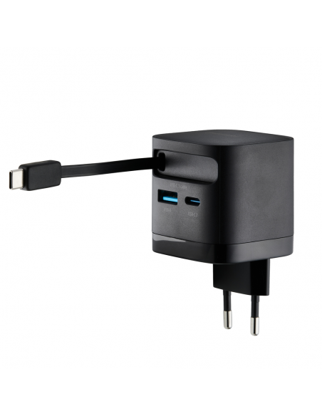 Cargador de pared intenso 65w gan w65acic retractil negro