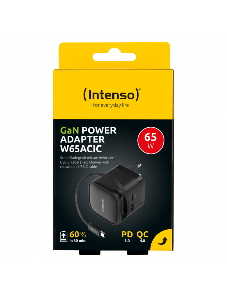 Cargador de pared intenso 65w gan w65acic retractil negro
