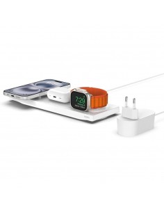 Base de carga inalambrica belkin wiz016vfwh magsafe 3 en 1 apple iphone airpods watch blanco