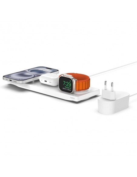 Base de carga inalambrica belkin wiz016vfwh magsafe 3 en 1 apple iphone airpods watch blanco
