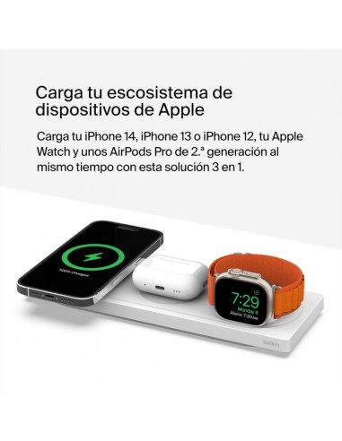 Base de carga inalambrica belkin wiz016vfwh magsafe 3 en 1 apple iphone airpods watch blanco