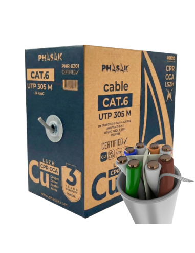 Bobina cable red phasak utp cat.6 lszh certificacion cpr (ignifugo) cca 305m gris