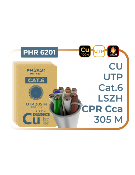 Bobina cable red phasak utp cat.6 lszh certificacion cpr (ignifugo) cca 305m gris