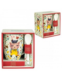 Taza con cuchara enesco el gato campestre