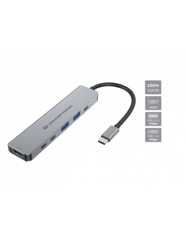 Docking usb - c conceptronic donn33g 1xhdmi 1xusb - c pd 100w 2xusb - a 3.0 2xusb - c